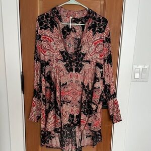 Free People Black and Red Paisley Tunic